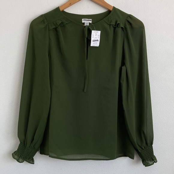 J. Crew Tie-front long-sleeve top XXS Green - Picture 2 of 6